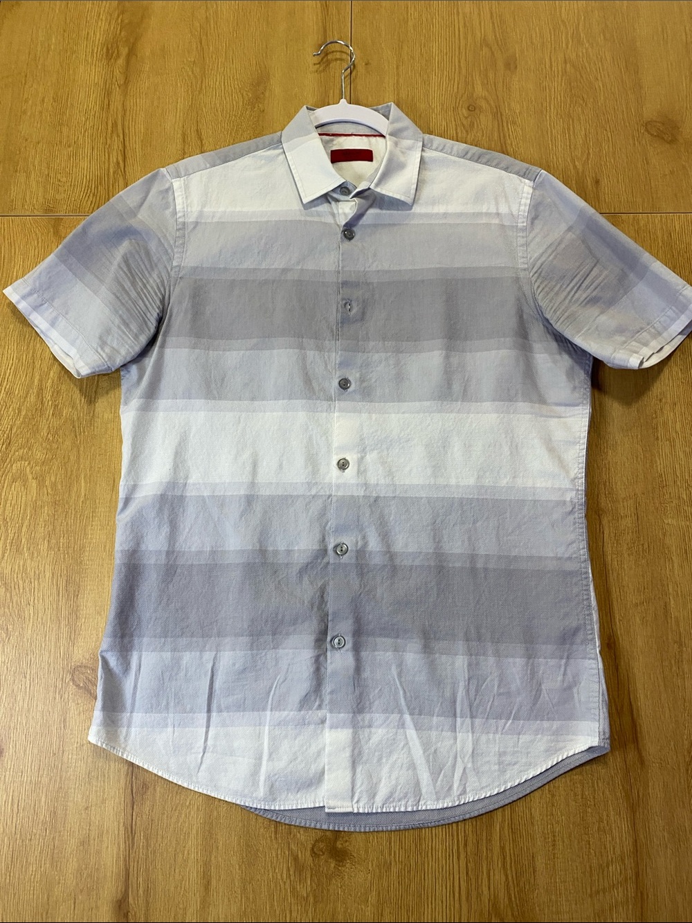 Alfani Men's Short-Sleeve Striped Button-Down Shirt - Light Gray & White